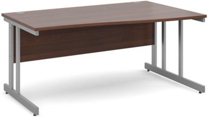 Office Monster | Momento Office Desk | Right Hand Wave Desk 1600mm | Walnut Top With Silver Frame | Momento Momento Office Desk | Right Hand Wave Desk 1600mm | Walnut Top With Silver Frame | Momento