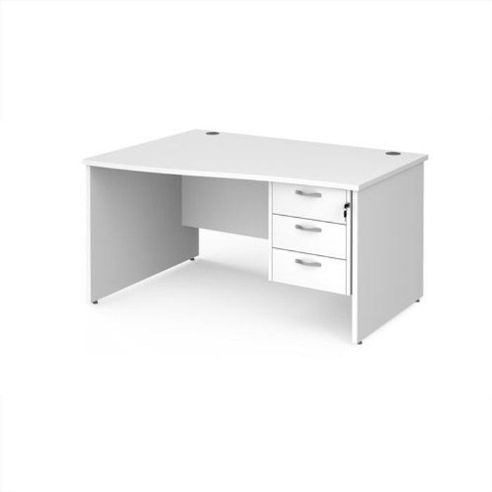 Office Monster | Maestro 25 Office Desk | Left Hand Wave Desk 1400mm With Pedestal | White Top And Panel End Leg | Maestro 25 MP14WLP3WH Maestro 25 Office Desk | Left Hand Wave Desk 1400mm With Pedestal | White Top And Panel End Leg | Maestro 25 MP14WLP3WH