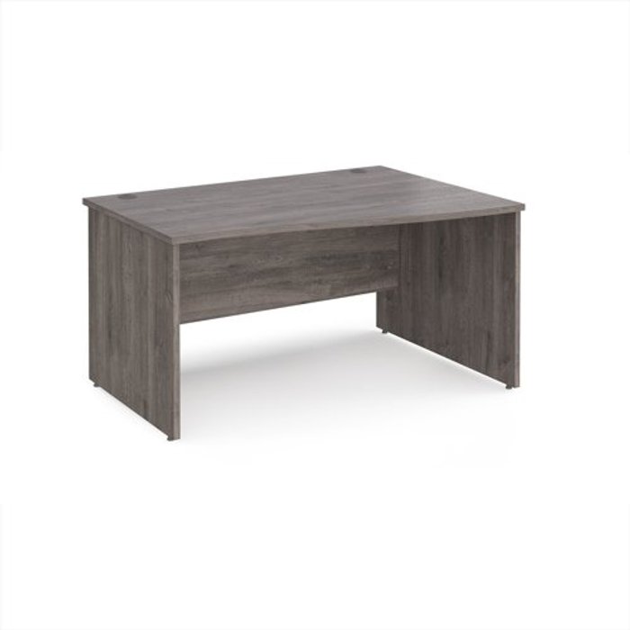 Office Monster | Maestro 25 Maestro 25 right hand wave desk 1400mm wide - grey oak top with panel end leg Maestro 25 Maestro 25 right hand wave desk 1400mm wide - grey oak top with panel end leg
