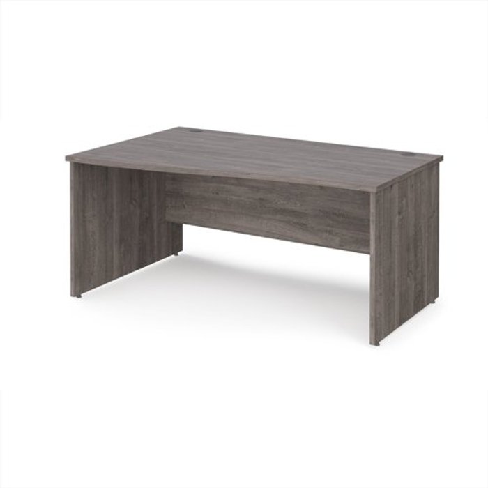 Office Monster | Maestro 25 Maestro 25 left hand wave desk 1600mm wide - grey oak top with panel end leg Maestro 25 Maestro 25 left hand wave desk 1600mm wide - grey oak top with panel end leg