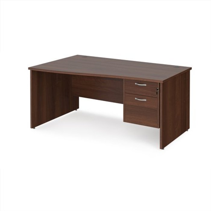 Office Monster | Maestro 25 Office Desk | Left Hand Wave Desk 1600mm With Pedestal | Walnut Top And Panel End Leg | Maestro 25 MP16WLP2W Maestro 25 Office Desk | Left Hand Wave Desk 1600mm With Pedestal | Walnut Top And Panel End Leg | Maestro 25 MP16WLP2W