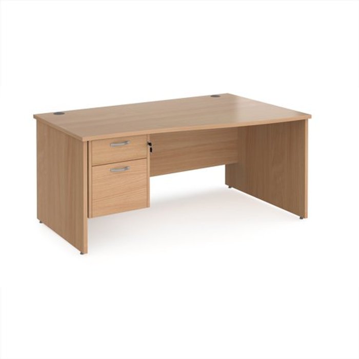 Office Monster | Maestro 25 Office Desk | Right Hand Wave Desk 1600mm With Pedestal | Beech Top And Panel End Leg | Maestro 25 MP16WRP2B Maestro 25 Office Desk | Right Hand Wave Desk 1600mm With Pedestal | Beech Top And Panel End Leg | Maestro 25 MP16WRP2B