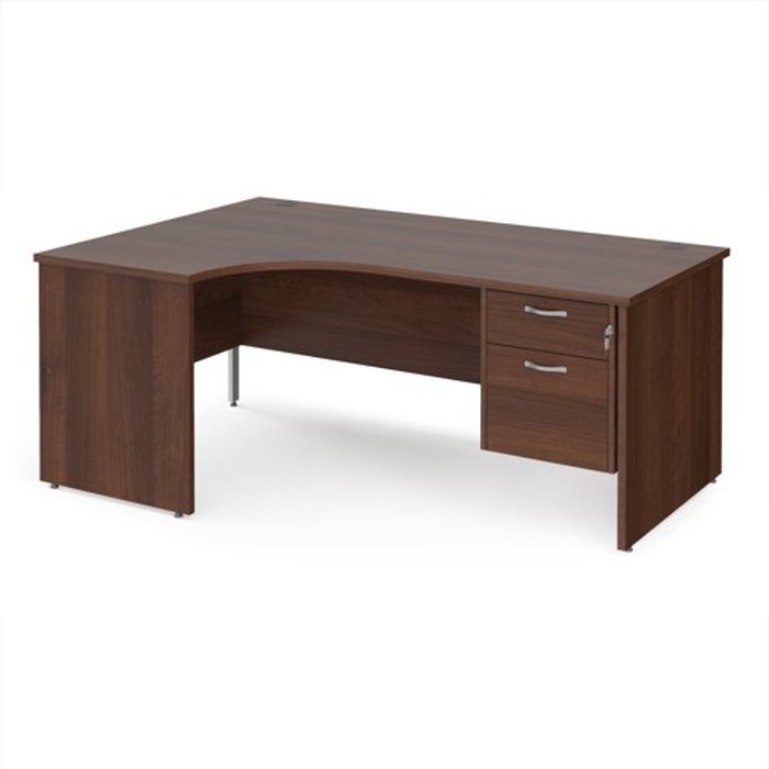 Office Monster | Maestro 25 Office Desk | Left Hand Corner Desk 1800mm With Pedestal | Walnut Top And Panel End Leg | 1200mm Depth | Maestro 25 MP18ELP2W Maestro 25 Office Desk | Left Hand Corner Desk 1800mm With Pedestal | Walnut Top And Panel End Leg | 1200mm Depth | Maestro 25 MP18ELP2W