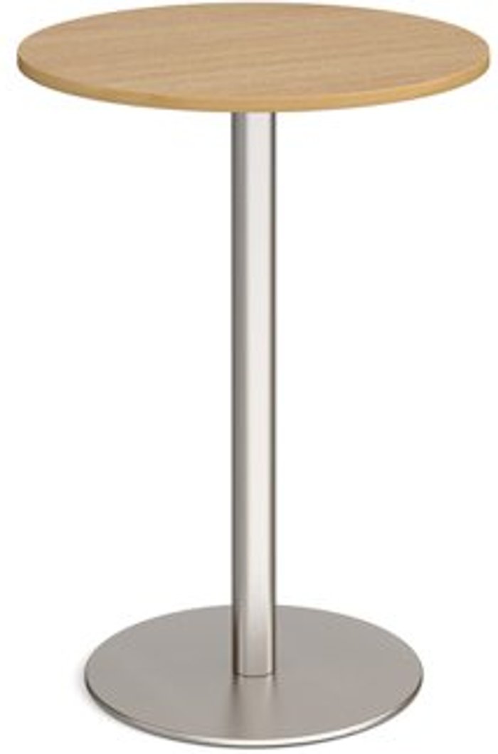 Office Monster | Monza Monza circular poseur table with flat round brushed steel base 800mm - oak Monza Monza circular poseur table with flat round brushed steel base 800mm - oak