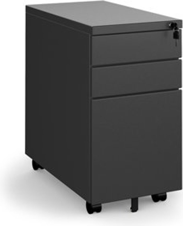 Office Monster | Dams Steel 3 drawer narrow mobile pedestal - black Dams Steel 3 drawer narrow mobile pedestal - black
