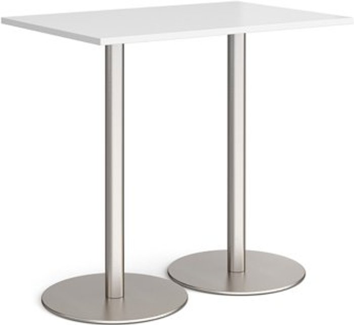 Office Monster | Monza Monza rectangular poseur table with flat round brushed steel bases 1200mm x 800mm - white Monza Monza rectangular poseur table with flat round brushed steel bases 1200mm x 800mm - white