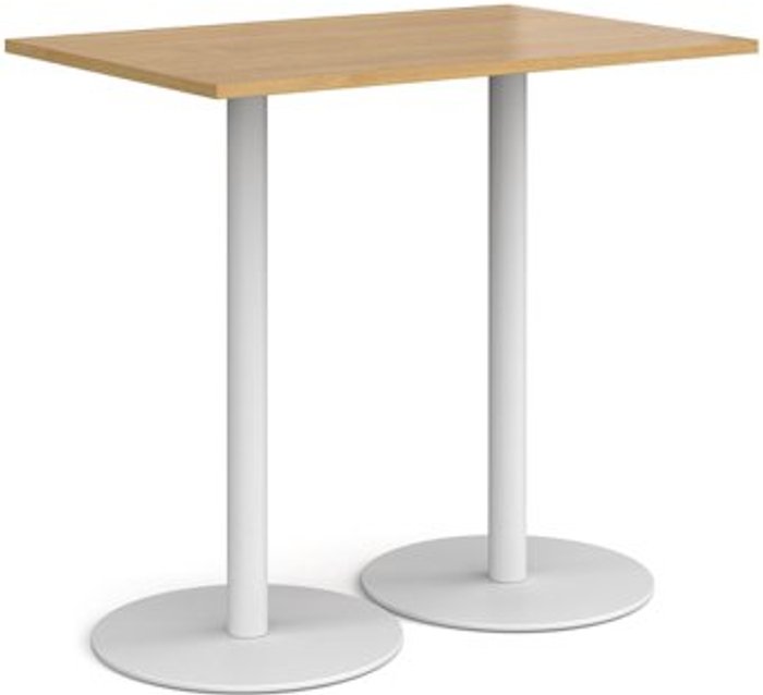 Office Monster | Monza Monza rectangular poseur table with flat round white bases 1200mm x 800mm - oak Monza Monza rectangular poseur table with flat round white bases 1200mm x 800mm - oak