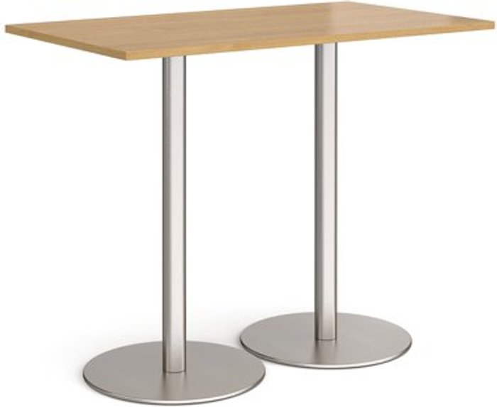 Office Monster | Monza Monza rectangular poseur table with flat round brushed steel bases 1400mm x 800mm - oak Monza Monza rectangular poseur table with flat round brushed steel bases 1400mm x 800mm - oak