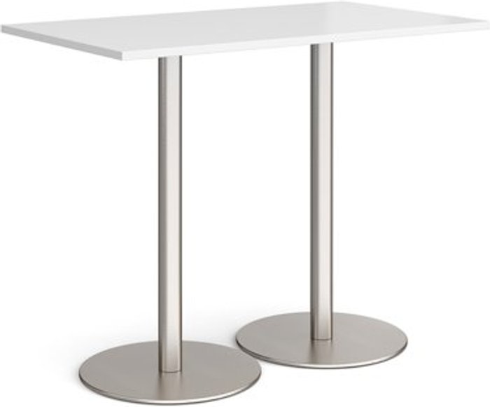 Office Monster | Monza Monza rectangular poseur table with flat round brushed steel bases 1400mm x 800mm - white Monza Monza rectangular poseur table with flat round brushed steel bases 1400mm x 800mm - white