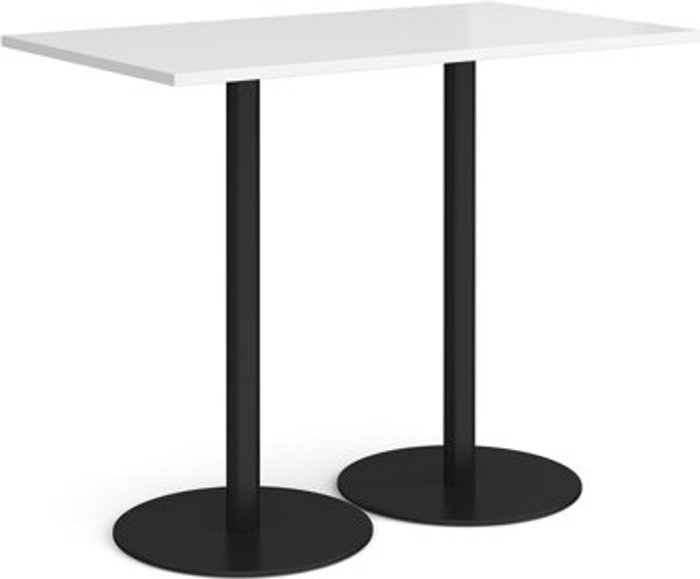 Office Monster | Monza Monza rectangular poseur table with flat round black bases 1400mm x 800mm - white Monza Monza rectangular poseur table with flat round black bases 1400mm x 800mm - white