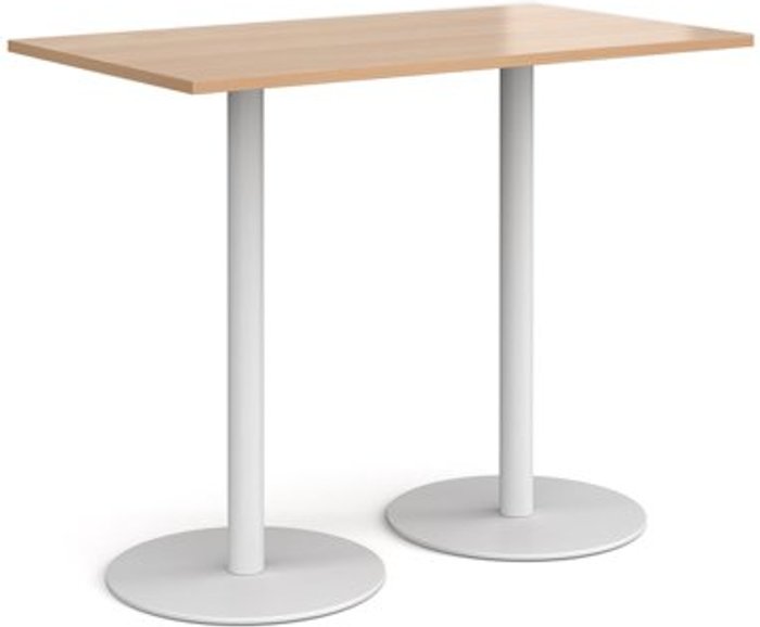 Office Monster | Monza Monza rectangular poseur table with flat round white bases 1400mm x 800mm - beech Monza Monza rectangular poseur table with flat round white bases 1400mm x 800mm - beech