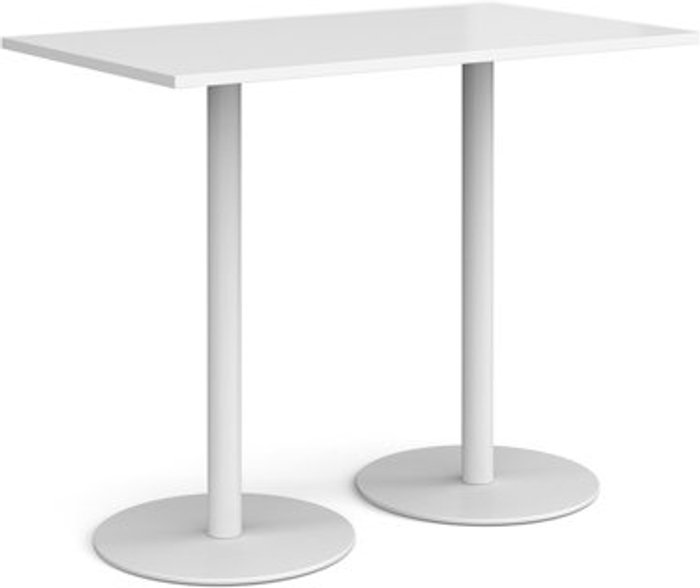 Office Monster | Monza Monza rectangular poseur table with flat round white bases 1400mm x 800mm - white Monza Monza rectangular poseur table with flat round white bases 1400mm x 800mm - white