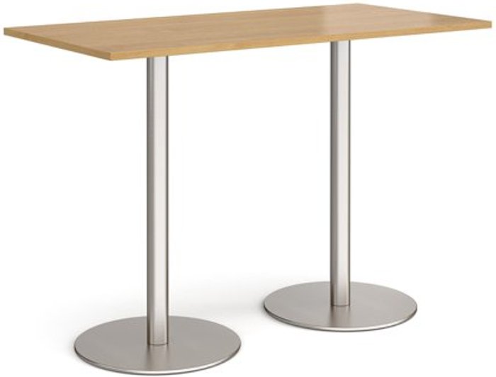 Office Monster | Monza Monza rectangular poseur table with flat round brushed steel bases 1600mm x 800mm - oak Monza Monza rectangular poseur table with flat round brushed steel bases 1600mm x 800mm - oak