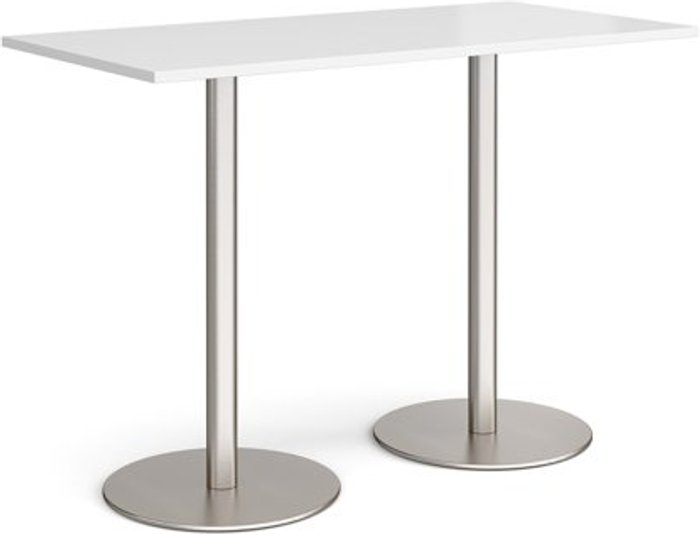 Office Monster | Monza Monza rectangular poseur table with flat round brushed steel bases 1600mm x 800mm - white Monza Monza rectangular poseur table with flat round brushed steel bases 1600mm x 800mm - white