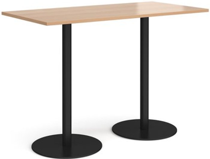 Office Monster | Monza Monza rectangular poseur table with flat round black bases 1600mm x 800mm - beech Monza Monza rectangular poseur table with flat round black bases 1600mm x 800mm - beech