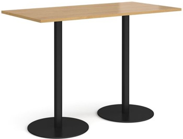 Office Monster | Monza Monza rectangular poseur table with flat round black bases 1600mm x 800mm - oak Monza Monza rectangular poseur table with flat round black bases 1600mm x 800mm - oak