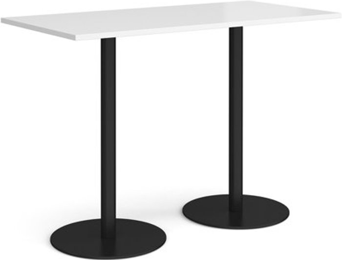Office Monster | Monza Monza rectangular poseur table with flat round black bases 1600mm x 800mm - white Monza Monza rectangular poseur table with flat round black bases 1600mm x 800mm - white
