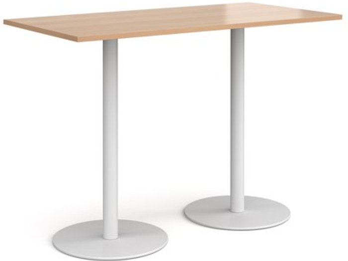 Office Monster | Monza Monza rectangular poseur table with flat round white bases 1600mm x 800mm - beech Monza Monza rectangular poseur table with flat round white bases 1600mm x 800mm - beech