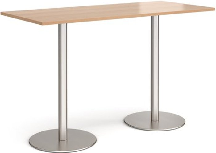 Office Monster | Monza Monza rectangular poseur table with flat round brushed steel bases 1800mm x 800mm - beech Monza Monza rectangular poseur table with flat round brushed steel bases 1800mm x 800mm - beech