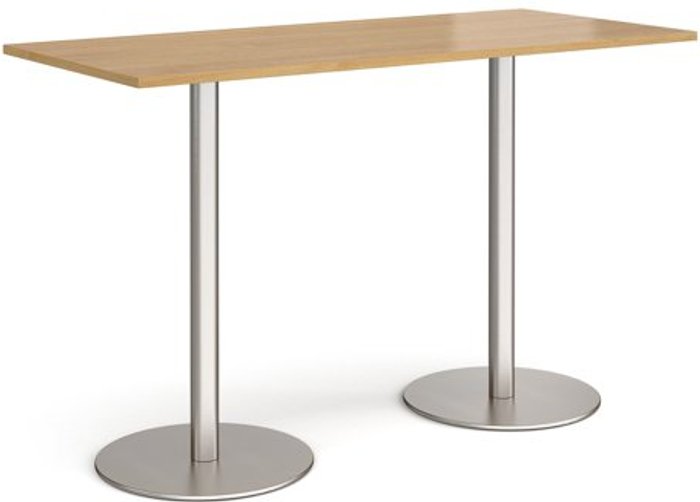 Office Monster | Monza Monza rectangular poseur table with flat round brushed steel bases 1800mm x 800mm - oak Monza Monza rectangular poseur table with flat round brushed steel bases 1800mm x 800mm - oak