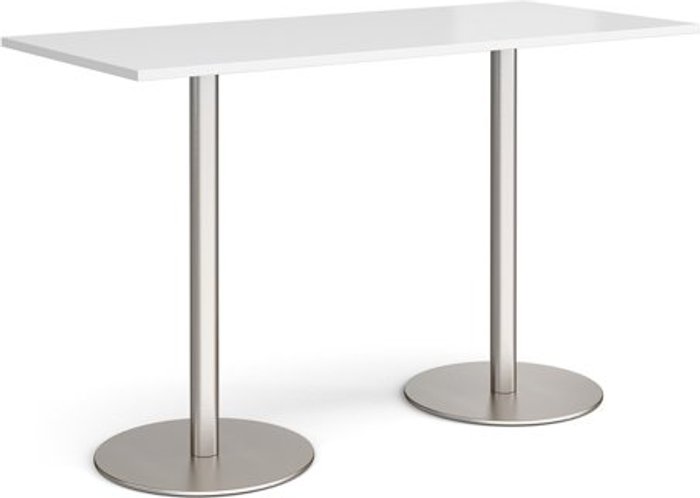 Office Monster | Monza Monza rectangular poseur table with flat round brushed steel bases 1800mm x 800mm - white Monza Monza rectangular poseur table with flat round brushed steel bases 1800mm x 800mm - white