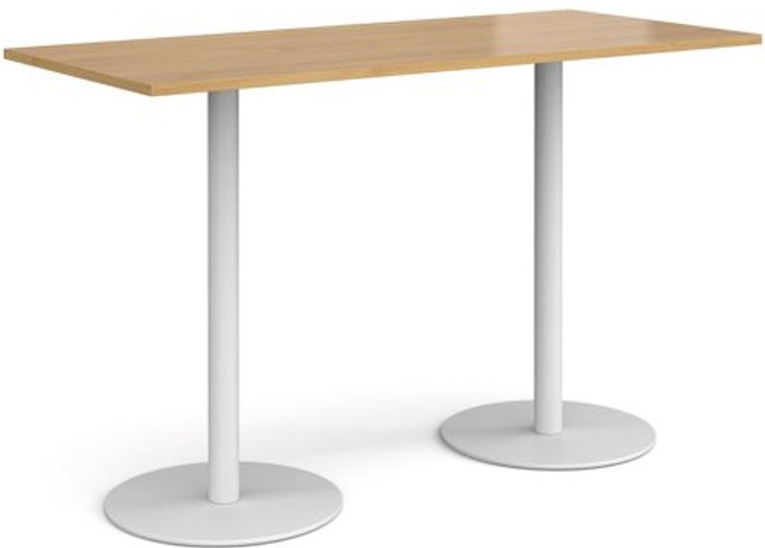 Office Monster | Monza Monza rectangular poseur table with flat round white bases 1800mm x 800mm - oak Monza Monza rectangular poseur table with flat round white bases 1800mm x 800mm - oak