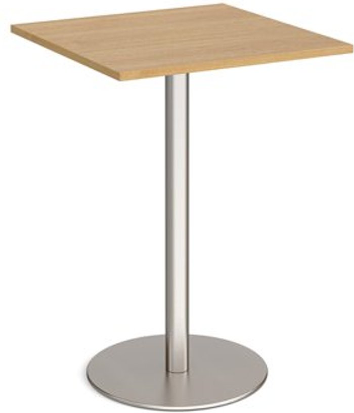 Office Monster | Monza Monza square poseur table with flat round brushed steel base 800mm - oak Monza Monza square poseur table with flat round brushed steel base 800mm - oak