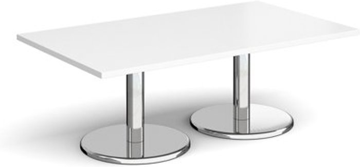 Office Monster | Pisa Pisa rectangular coffee table with round chrome bases 1400mm x 800mm - white Pisa Pisa rectangular coffee table with round chrome bases 1400mm x 800mm - white