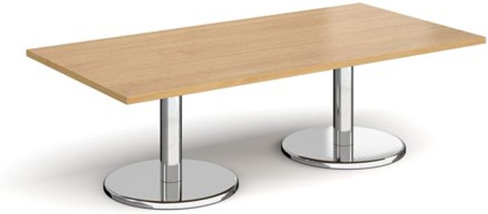 Office Monster | Pisa Pisa rectangular coffee table with round chrome bases 1600mm x 800mm - oak Pisa Pisa rectangular coffee table with round chrome bases 1600mm x 800mm - oak