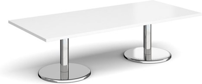 Office Monster | Pisa Pisa rectangular coffee table with round chrome bases 1800mm x 800mm - white Pisa Pisa rectangular coffee table with round chrome bases 1800mm x 800mm - white