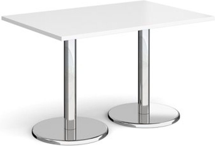 Office Monster | Pisa Pisa rectangular dining table with round chrome bases 1200mm x 800mm - white Pisa Pisa rectangular dining table with round chrome bases 1200mm x 800mm - white