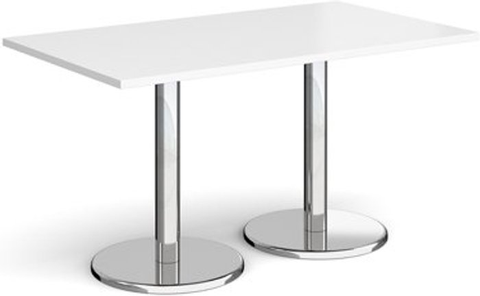 Office Monster | Pisa Pisa rectangular dining table with round chrome bases 1400mm x 800mm - white Pisa Pisa rectangular dining table with round chrome bases 1400mm x 800mm - white