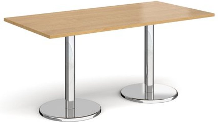 Office Monster | Pisa Pisa rectangular dining table with round chrome bases 1600mm x 800mm - oak Pisa Pisa rectangular dining table with round chrome bases 1600mm x 800mm - oak