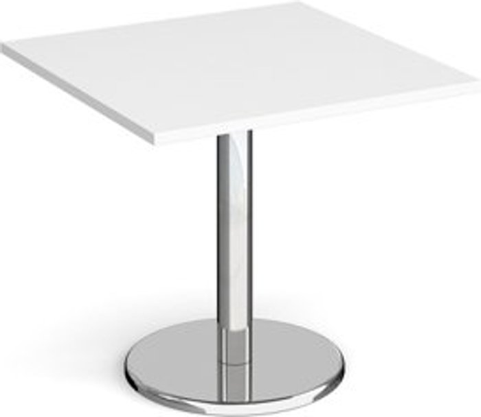 Office Monster | Pisa Pisa square dining table with round chrome base 800mm - white Pisa Pisa square dining table with round chrome base 800mm - white