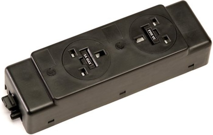 Office Monster | Dams Under desk power bar 2 x UK sockets - black Dams Under desk power bar 2 x UK sockets - black