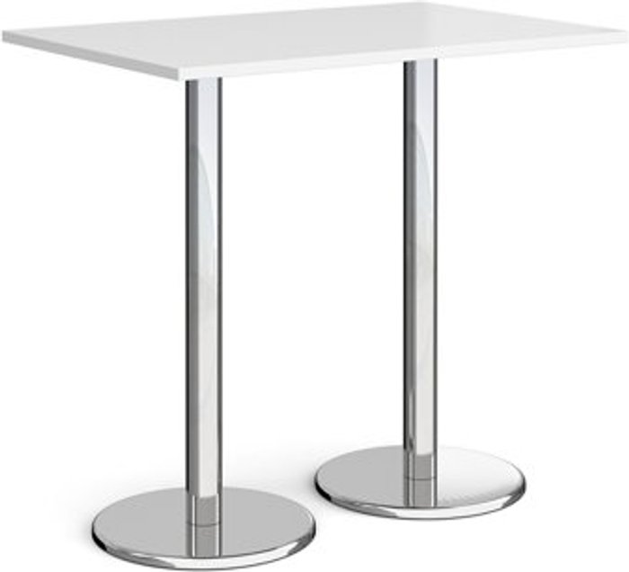 Office Monster | Pisa Pisa rectangular poseur table with round chrome bases 1200mm x 800mm - white Pisa Pisa rectangular poseur table with round chrome bases 1200mm x 800mm - white