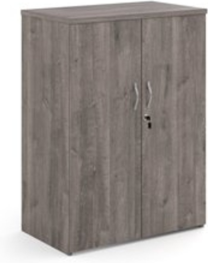 Office Monster | Universal Universal double door cupboard 1090mm high with 2 shelves - grey oak Universal Universal double door cupboard 1090mm high with 2 shelves - grey oak