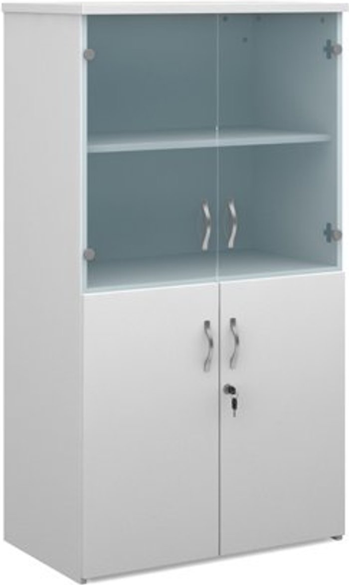 Office Monster | Duo Duo combination unit with glass upper doors 1440mm high with 3 shelves - white Duo Duo combination unit with glass upper doors 1440mm high with 3 shelves - white