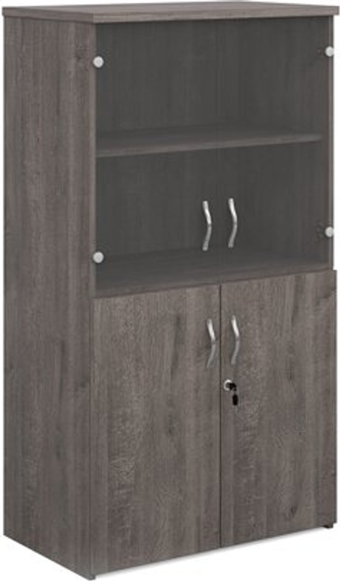 Office Monster | Universal Universal combination unit with glass upper doors 1440mm high with 3 shelves - grey oak Universal Universal combination unit with glass upper doors 1440mm high with 3 shelves - grey oak