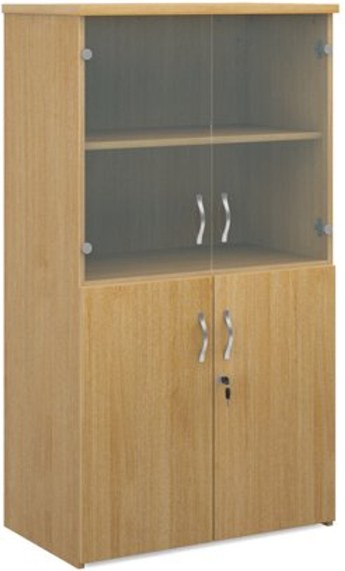 Office Monster | Universal Universal combination unit with glass upper doors 1440mm high with 3 shelves - oak Universal Universal combination unit with glass upper doors 1440mm high with 3 shelves - oak