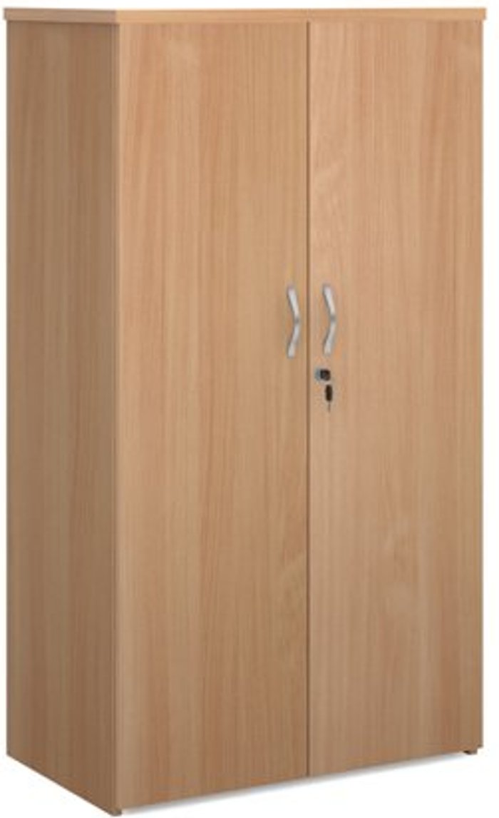 Office Monster | Universal Universal double door cupboard 1440mm high with 3 shelves - beech Universal Universal double door cupboard 1440mm high with 3 shelves - beech