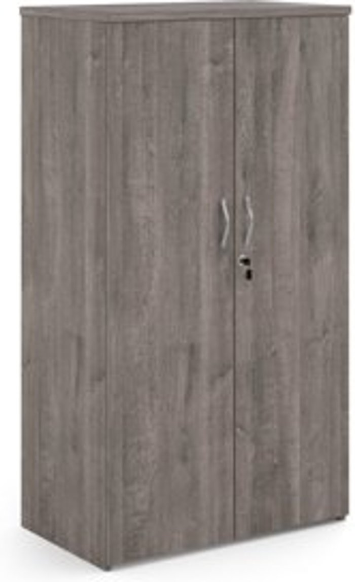Office Monster | Universal Universal double door cupboard 1440mm high with 3 shelves - grey oak Universal Universal double door cupboard 1440mm high with 3 shelves - grey oak