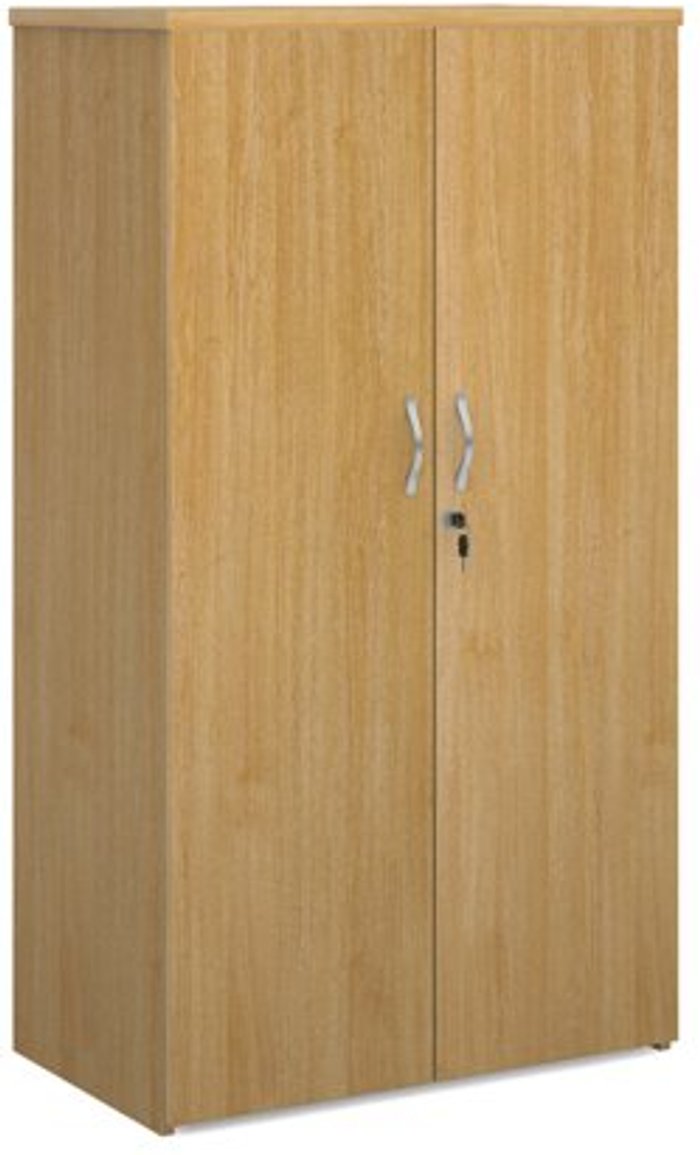 Office Monster | Universal Universal double door cupboard 1440mm high with 3 shelves - oak Universal Universal double door cupboard 1440mm high with 3 shelves - oak