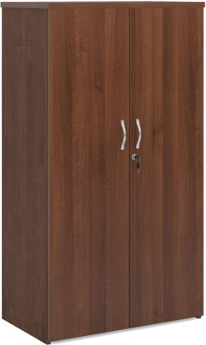 Office Monster | Universal Universal double door cupboard 1440mm high with 3 shelves - walnut Universal Universal double door cupboard 1440mm high with 3 shelves - walnut