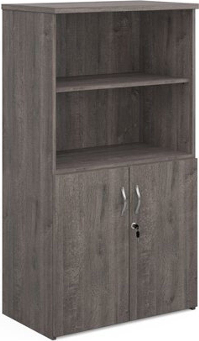 Office Monster | Universal Universal combination unit with open top 1440mm high with 3 shelves - grey oak Universal Universal combination unit with open top 1440mm high with 3 shelves - grey oak