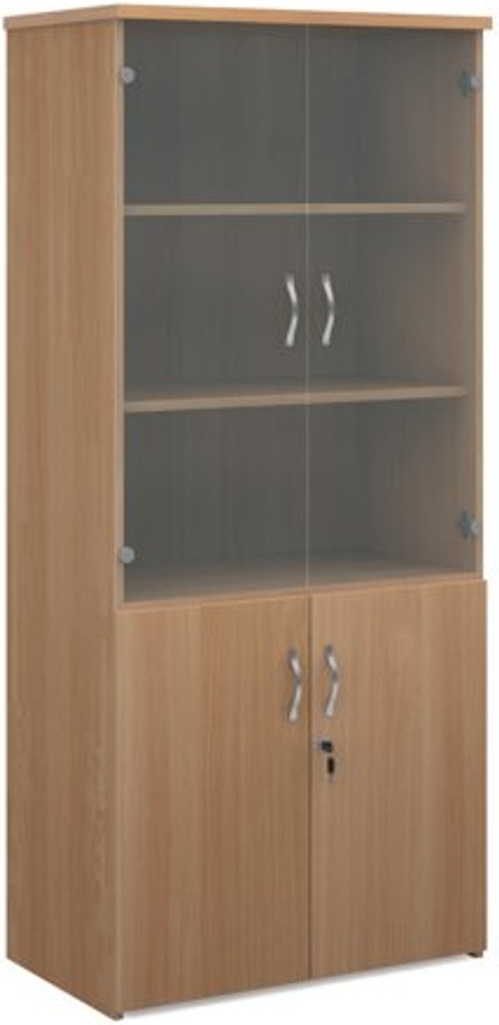 Office Monster | Universal Universal combination unit with glass upper doors 1790mm high with 4 shelves - beech Universal Universal combination unit with glass upper doors 1790mm high with 4 shelves - beech