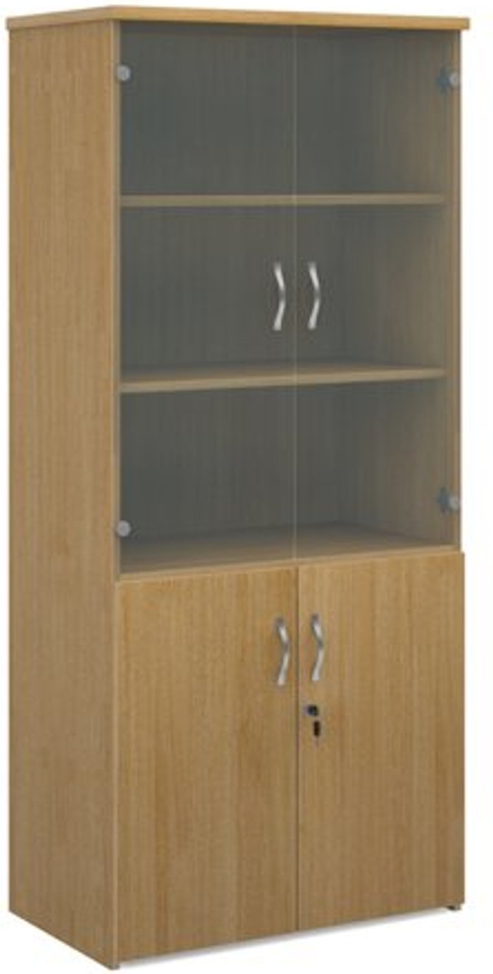 Office Monster | Universal Universal combination unit with glass upper doors 1790mm high with 4 shelves - oak Universal Universal combination unit with glass upper doors 1790mm high with 4 shelves - oak