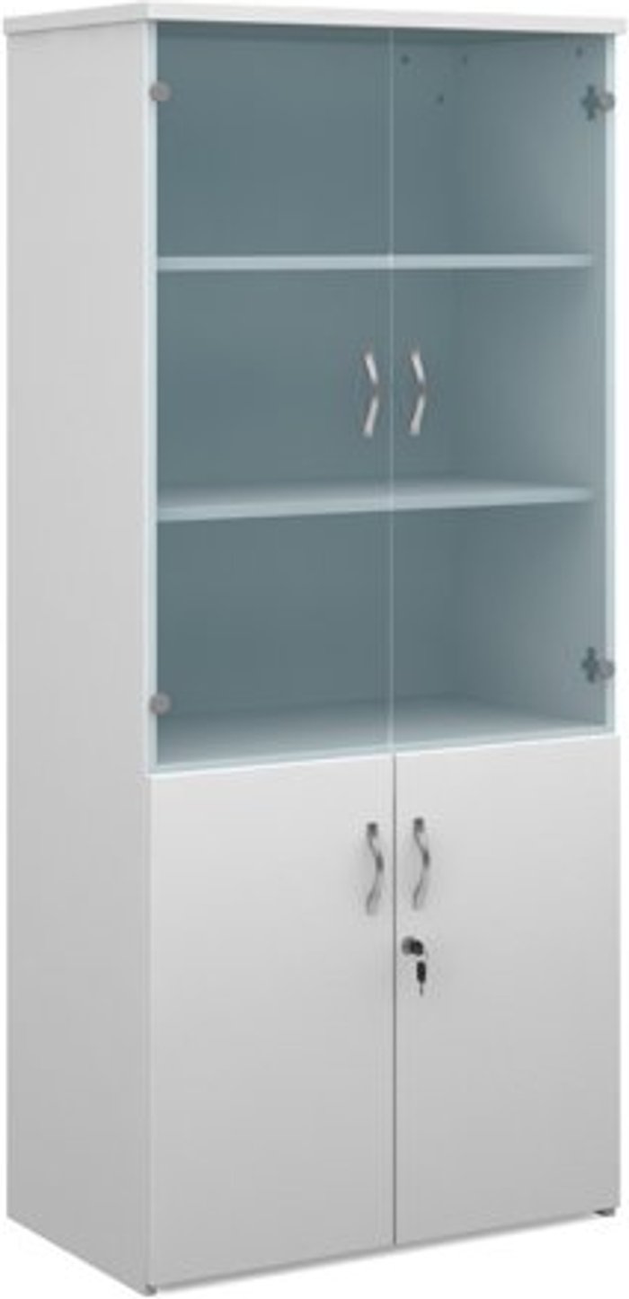 Office Monster | Universal Universal combination unit with glass upper doors 1790mm high with 4 shelves - white Universal Universal combination unit with glass upper doors 1790mm high with 4 shelves - white