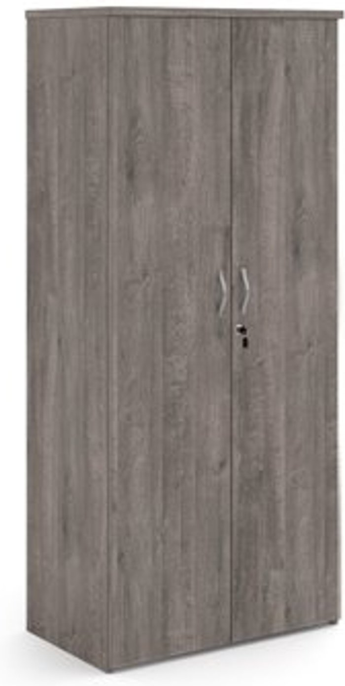 Office Monster | Universal Universal double door cupboard 1790mm high with 4 shelves - grey oak Universal Universal double door cupboard 1790mm high with 4 shelves - grey oak