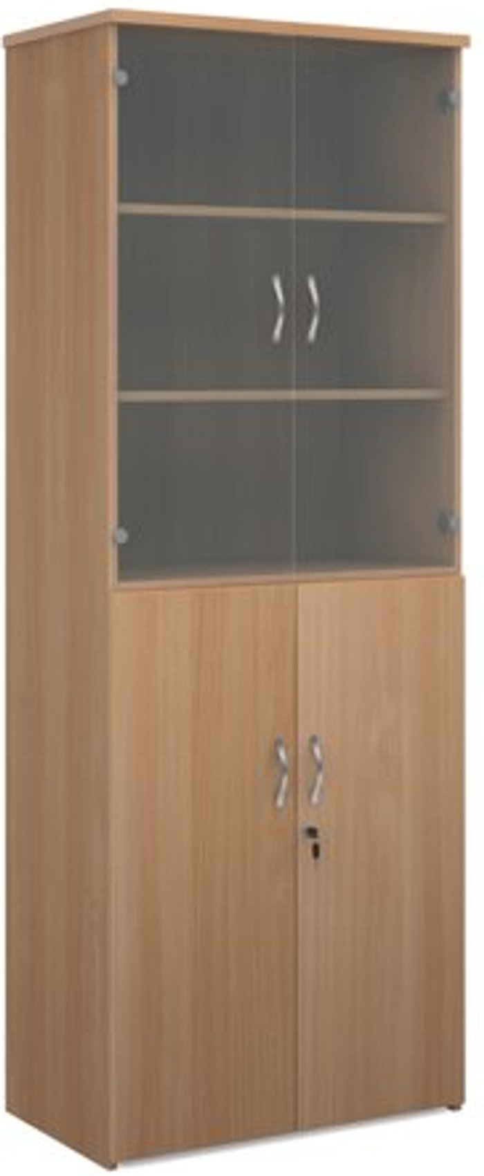 Office Monster | Universal Universal combination unit with glass upper doors 2140mm high with 5 shelves - beech Universal Universal combination unit with glass upper doors 2140mm high with 5 shelves - beech